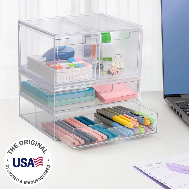 STORi Chloe Space-Saving Clear Drawer Organizer (4 Drawer Set) Sort Office, Kitchen, Beauty Supplies, Makeup, Pens, Jewelry, Stationary, Made in USA - Image 4